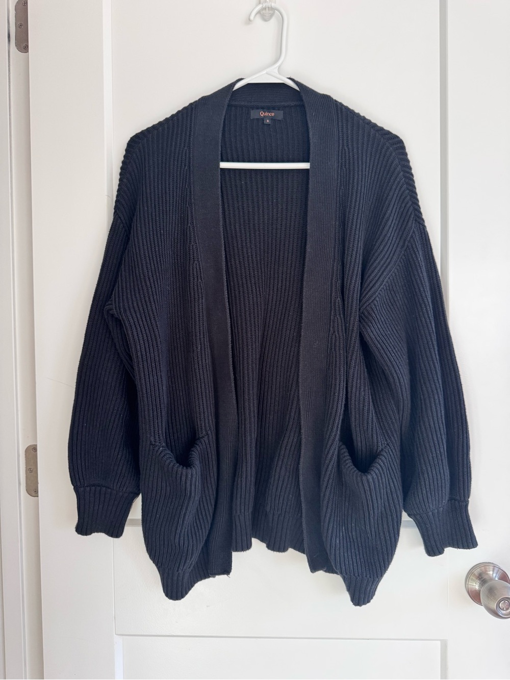 Quince Cardigan Sweater Black Ribbed Open-Front Women's Cardigan Sweater